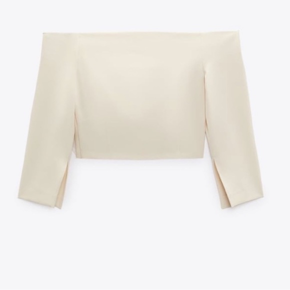 Zara Cropped Floral Tulle Cream Top NWT - Picture 8 of 12